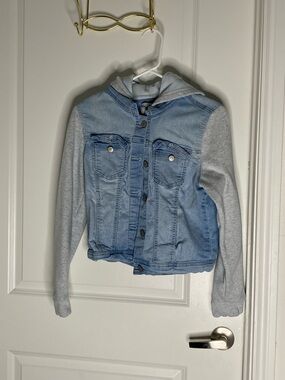 Wallflower Light Blue Denim Jacket with Gray Hoodie Sleeves